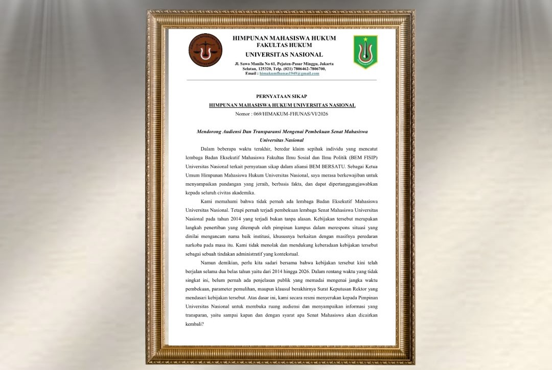 PERNYATAAN SIKAP HIMPUNAN MAHASISWA HUKUM UNIVERSITAS NASIONAL